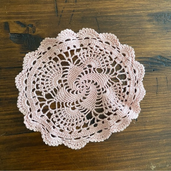 Vintage Lace Crochet Doily Pink Green Rosette Beige Doilie Cottagecore set of 3 - Picture 2 of 9
